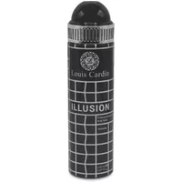 Louis Cardin Illusion Deodorant Spray 200ml, black can with silver grid pattern and logo on top.
