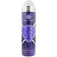 Purple Louis Cardin La Viola Paradise Femme deodorant spray, silver cap, ornate lavender label, 200ml.