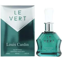 Green Louis Cardin Le Vert Eau De Parfum 100ml bottle with silver cap and matching box with white and green design.