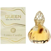 Gold Louis Cardin Queen Eau De Parfum 100ml bottle with ornate cap and matching box.