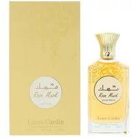 Gold Louis Cardin Rose Musk Eau De Parfum bottle with ornate cap and matching box, 100ml.