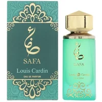Louis Cardin Safa Eau De Parfum 100ml, turquoise bottle with gold cap and ornate box design.