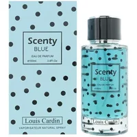 Louis Cardin Scenty Blue Eau De Parfum 100ml, clear bottle with black polka dots, matching blue box.