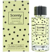 Louis Cardin Scenty Diamond Eau De Parfum 100ml, clear bottle with black polka dots, matching box design.