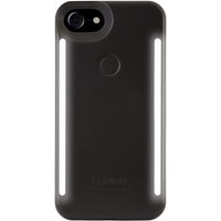 Black matte LUMEE Duo iPhone 7 case with dual vertical LED light strips and camera cutout.