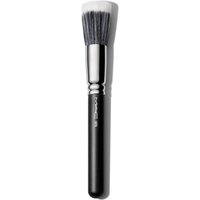 Black MAC Duo Fibre 187 makeup brush with silver ferrule and soft, rounded bristles.