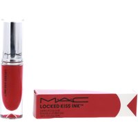 MAC Locked Kiss Ink 24HR Liquid Lipstick in red, sleek tube with silver cap, next to matching red box.