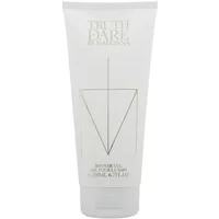 White Madonna Truth Or Dare shower gel tube, 200ml, with gold geometric design and text on the front.