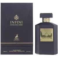 Maison Alhambra Infini Intoxicating Cherry Eau De Parfum 100ml, dark bottle with gold label and textured cap.