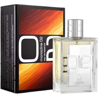 Maison Alhambra Monocline 02 perfume, clear rectangular bottle, silver cap, with orange and black box.