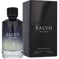Maison Alhambra Salvo Intense Eau De Parfum, 100 ml, gradient black-to-clear bottle with black cap, matching box.