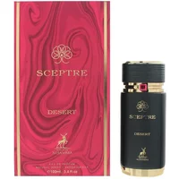 Maison Alhambra Sceptre Desert Eau De Parfum 100ml, black bottle with gold accents, red and gold ornate box.
