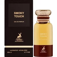 Maison Alhambra Smoky Touch Eau De Parfum 80ml, amber bottle with gold cap, brown label, black box packaging.