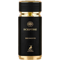 Black and gold Maison Alhambra Sceptre Bronzite Eau De Parfum bottle, 100 ml, with ornate logo and gold accents.