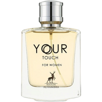 Maison Alhambra Your Touch for Women Eau de Parfum, 100ml, clear rectangular bottle with silver cap.