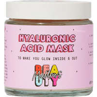Pink jar of Mallows Beauty Hyaluronic Acid Pink Clay Face Mask with white lid and colorful branding.