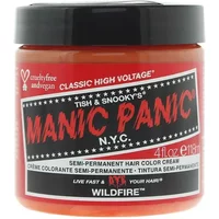 Manic Panic red hair color cream in a black-lidded jar with bold red and white text, labeled "Wildfire."