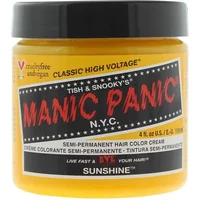 Manic Panic High Voltage hair dye in a bright yellow jar labeled "Sunshine," 4 oz size with bold red text.