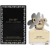 Marc Jacobs Daisy Eau De Toilette 30ml bottle with floral cap and black box adorned with white daisy pattern.