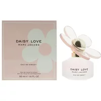 Marc Jacobs Daisy Love Eau So Sweet 50ml, pink floral bottle with daisy-shaped cap, next to matching pink box.