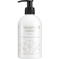 White bottle of Margaret Dabbs PURE Exfoliating Hand Wash with black pump and elegant gold design.