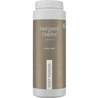 Margaret Dabbs Pure Soothing Foot Powder 50g, beige and white bottle with white cap and text detailing.