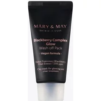 Black tube of Mary & May Blackberry Complex Glow Wash-Off Pack with white and pink text, 30g size.