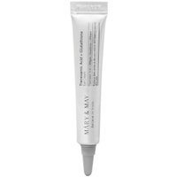 White tube of Mary&May Tranexamic Acid + Glutathione Eye Cream, 12g, with gray cap and minimalist text design.