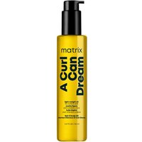 Yellow bottle of Matrix A Curl Can Dream Lightweight Oil with black pump and bold black text.