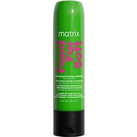 Green Matrix conditioner bottle with black cap, pink text, and avocado oil and hyalu ingredients.