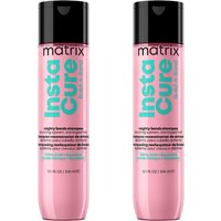 Pink Matrix Instacure Mighty Bonds Shampoo bottles, 300ml, with black caps and teal text.