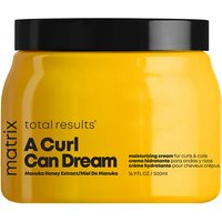 Yellow jar of Matrix Total Results A Curl Can Dream moisturizing cream with black lid and text.