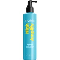 Blue Matrix High Amplify Wonder Boost spray bottle with black pump and yellow text for fine flat hair, 250ml.