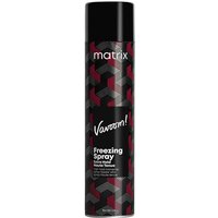 Black and red Matrix VaVoom Freeze Spray can with geometric pattern and bold white text.
