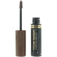 Max Factor Brow Revival Mascara 003 Brown with black tube, gold lettering, and brown applicator brush.