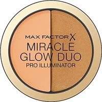 Max Factor Miracle Glow Duo Highlighter 30 Deep, round compact with two shades, peach and bronze, in gold casing.