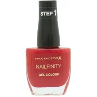 Red Max Factor Nailfinity Nail Polish 300 Ruby Tuesday with black cap and gold lettering.
