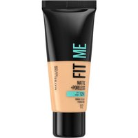 Maybelline Fit Me Matte & Poreless Foundation 112 Soft Beige in black and beige 30 ml tube with teal accents.