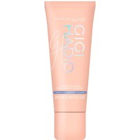 Peach tube of Maybelline Gigi Hadid Strobing Liquid with iridescent lettering and blue accent stripe.