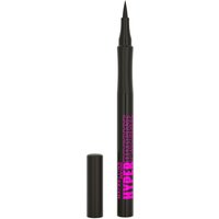 Black Maybelline eyeliner pen with pink text, fine tip, and removable cap.