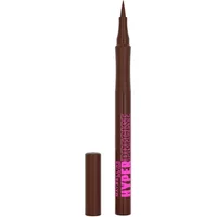 Brown Maybelline liquid liner pen with pink text, fine tip, and removable cap, shade 710 Forest Brown.