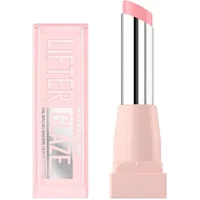 Pink Maybelline Lifter Glaze Oil Balm with sleek silver tube and transparent lid, shade 002 Pink Drip.