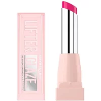 Maybelline Lifter Glaze Oil Balm in pink tube with silver twist-up and vibrant rose shade.