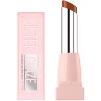 Maybelline Lifter Glaze Oil Balm in Latte Crush, pink tube, brown balm, sleek silver twist-up design.