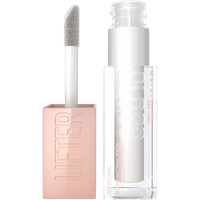 Clear Maybelline Lifter Gloss with pearl shimmer, square rose gold cap, and soft applicator wand.