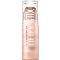 Maybelline Lifter Stix highlighter stick, rose gold tube, clear cap, bold white text.