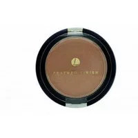 Round Mayfair Feather Finish Blusher in Soft Sable shade, black compact with clear lid and gold logo.