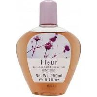 Clear bottle of Mayfair Fleur Bath & Shower Gel 250ml with pink liquid and floral label design.