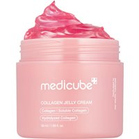 Pink Medicube Collagen Jelly Cream jar with red jelly-like cream on top, 50ml size.