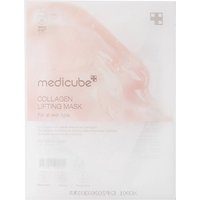 Medicube Collagen Lifting Mask packaging, white with pink abstract design and clear text detailing product features.